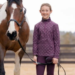 Kerrits Kids Up Tempo Fleece Tech Top, Raisin Bit Of Frost -Horse Supply Store l 60276P KidsUpTempoFleeceTechTop 60543 KidsPowerStretchKneePatchPocketTight 03 97325.1665431182.1280.1280