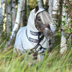 Amigo Rambo Petite Hoody Fly Sheet, Grey With Beige/Baby Blue/Navy, 33" - 48" -Horse Supply Store l AOAP6C JMCB3 petite hoody 13652.1648674253.1280.1280