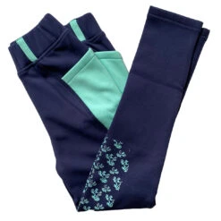 Belle & Bow Fleece Lined Riding Tights, Navy/Turquoise, Kids 5 - 14 Years -Horse Supply Store l bb fleece schooling navy turquoise 2 46599.1670856946.1280.1280