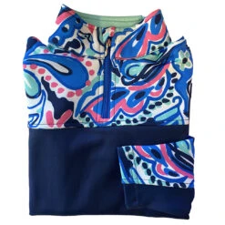 Belle & Bow Fleece Pullover/Base Layer, Navy With Jacks Pattern