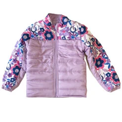 Belle & Bow Reversible Puffer Jacket, Lavender With Flower Power Pattern -Horse Supply Store l bb puffer jacket 1 04197.1666224094.1280.1280