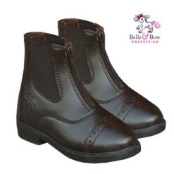 Belle & Bow Norfolk Front Zip SYNTHETIC Paddock Boots, Black Or Brown, Sizes 6T - 2K -Horse Supply Store l belle bow synthetic paddock boots brown2 37176.1678308143.1280.1280