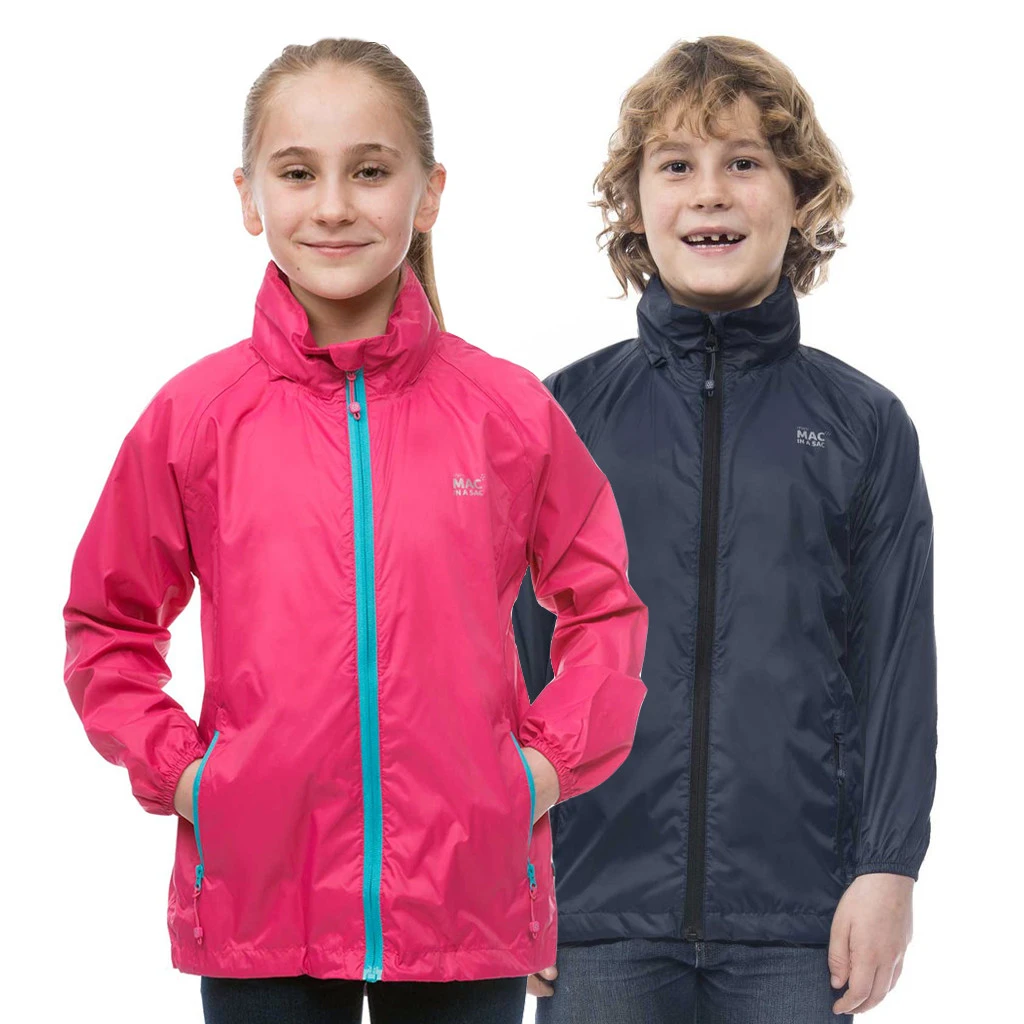 Mac In A Sac Kids Packable Rain Jacket, Fuchsia & Navy 3 Mac In A Sac Kids Packable Rain Jacket, Fuchsia & Navy