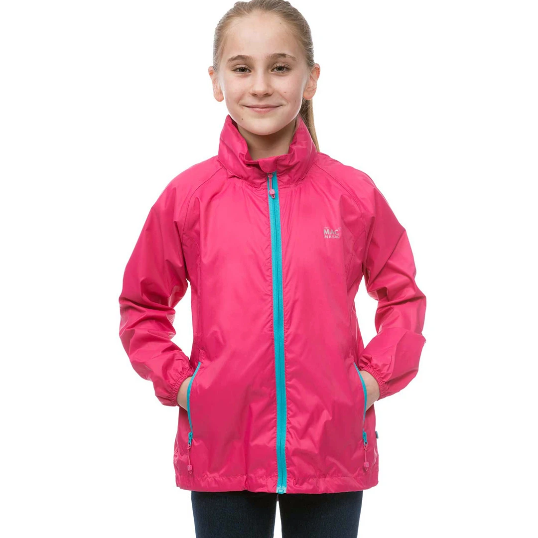Mac In A Sac Kids Packable Rain Jacket, Fuchsia & Navy 4 Mac In A Sac Kids Packable Rain Jacket, Fuchsia & Navy - Image 2