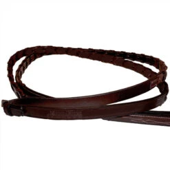 Nunn Finer Rubber Lined, Raised Fancy Stitched Pony Reins, Havana -Horse Supply Store l nunn finer rubber lined laced reins closeup 57290.1620517575.1280.1280