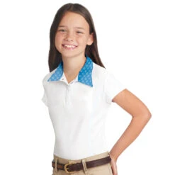 Ovation Ellie Tech Show Shirt, Short Sleeves, Blue Horseshoe, Sizes 6 - 16 -Horse Supply Store l ovation ellie dx ss blue horseshoe 470723 36265.1643211316.1280.1280