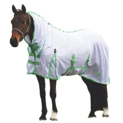 Saxon Mesh Combo Neck Fly Sheet With Belly Band, White/Mint/Blue, 48" - 69"