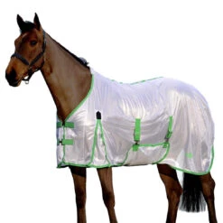 Saxon Mesh Fly Sheet With Gussets & Belly Band, White/Mint/Blue, 48" - 69"